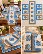 Hand Block Printed Table Runner & Placemat Set