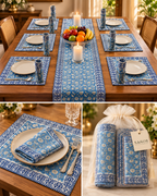 Hand Block Printed Table Runner & Placemat Set