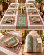 Hand Block Printed Table Runner & Placemat Set